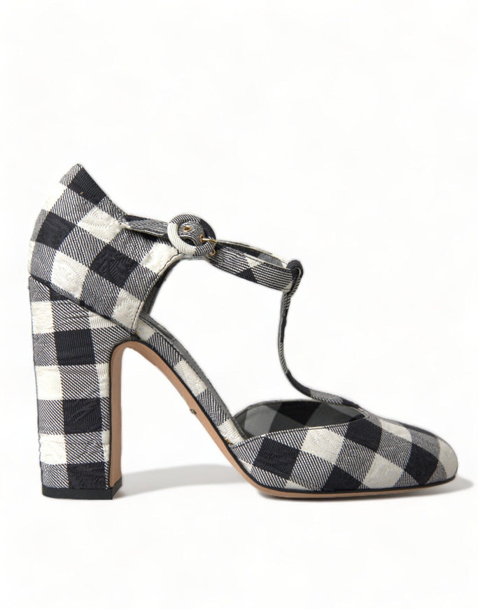 Dolce & Gabbana Black White Gingham Brocade Mary Janes Shoes - Ellie Belle