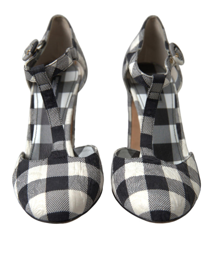 Dolce & Gabbana Black White Gingham Brocade Mary Janes Shoes - Ellie Belle