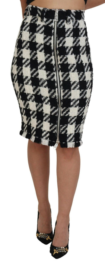 Dolce & Gabbana Black White Houndstooth High Waist Skirt - Ellie Belle