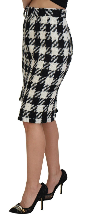 Dolce & Gabbana Black White Houndstooth High Waist Skirt - Ellie Belle