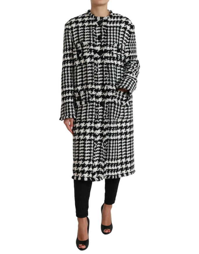 Dolce & Gabbana Black White Houndstooth Trench Coat Jacket - Ellie Belle