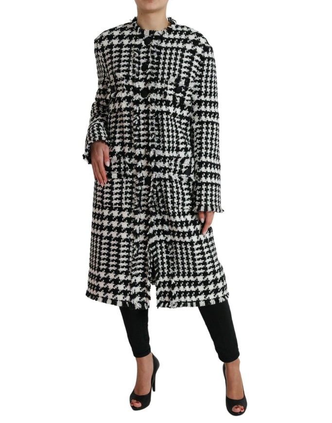 Dolce & Gabbana Black White Houndstooth Trench Coat Jacket - Ellie Belle