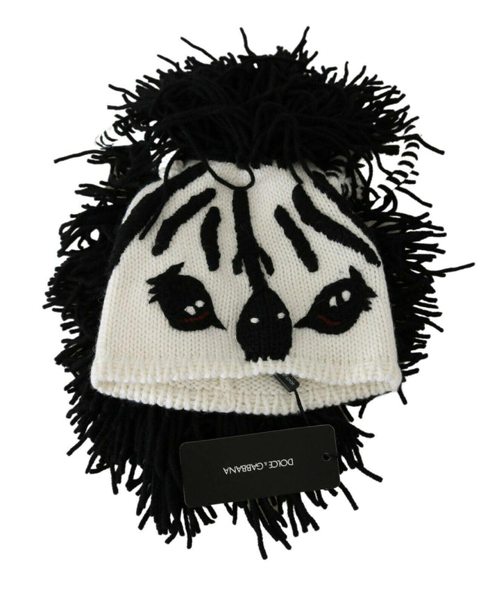 Dolce & Gabbana Black White Knitted Cashmere Animal Design Hat - Ellie Belle