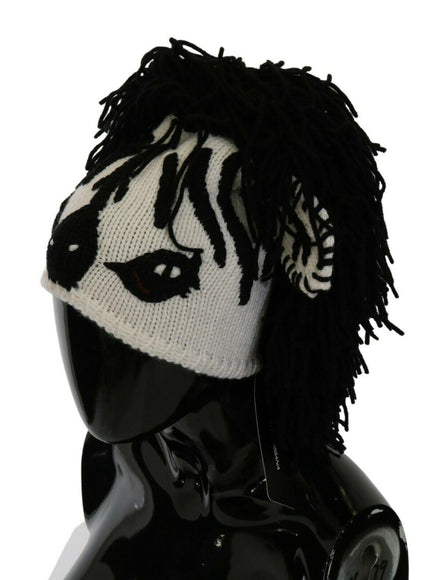 Dolce & Gabbana Black White Knitted Cashmere Animal Design Hat