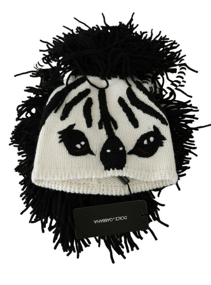 Dolce & Gabbana Black White Knitted Cashmere Animal Design Hat