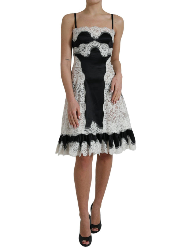 Dolce & Gabbana Black White Lace See Through A-Line Sleeveless Dress - Ellie Belle