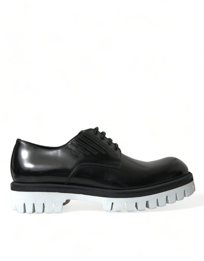 Dolce & Gabbana Black White Leather Lace Up Derby Dress Shoes - Ellie Belle