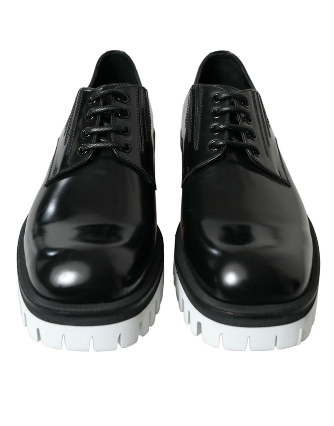 Dolce & Gabbana Black White Leather Lace Up Derby Dress Shoes - Ellie Belle