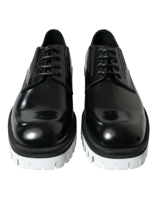 Dolce & Gabbana Black White Leather Lace Up Derby Dress Shoes - Ellie Belle