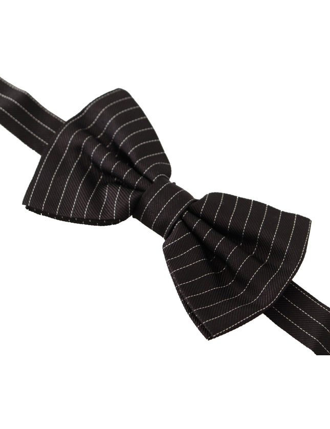 Dolce & Gabbana Black White Lining 100% Silk Neck Papillon Tie - Ellie Belle