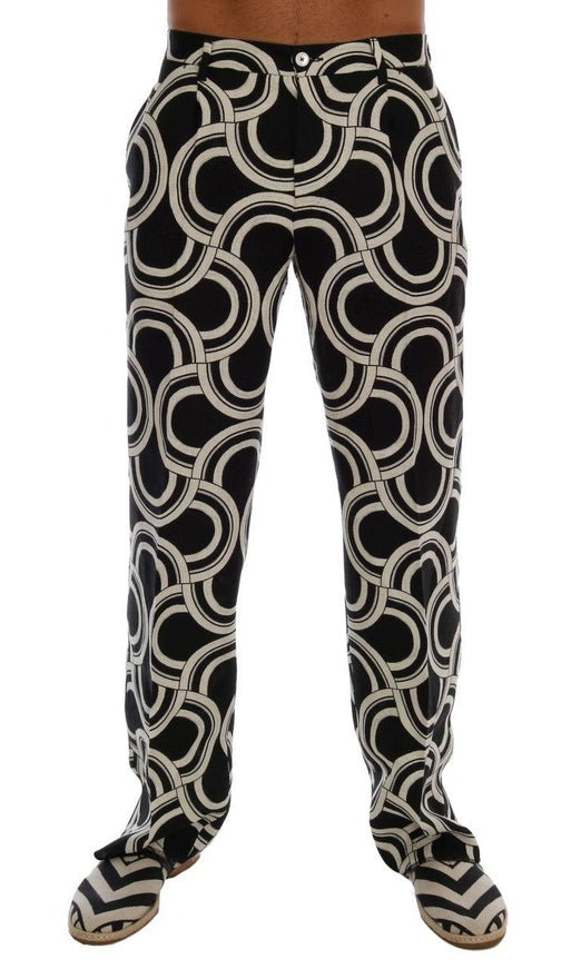 Dolce & Gabbana Black White Pattern 100% Linen Pants - Ellie Belle