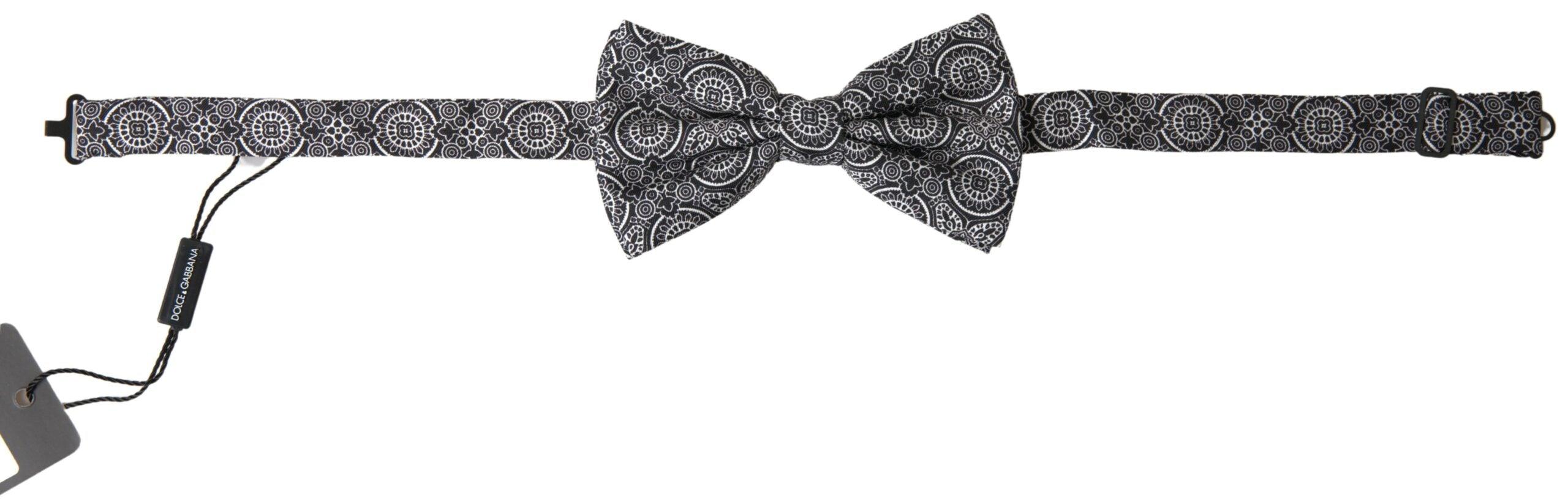 Dolce & Gabbana Black White Pattern Adjustable Neck Papillon Bow Tie - Ellie Belle