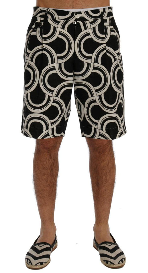 Dolce & Gabbana Black White Pattern Linen Shorts - Ellie Belle