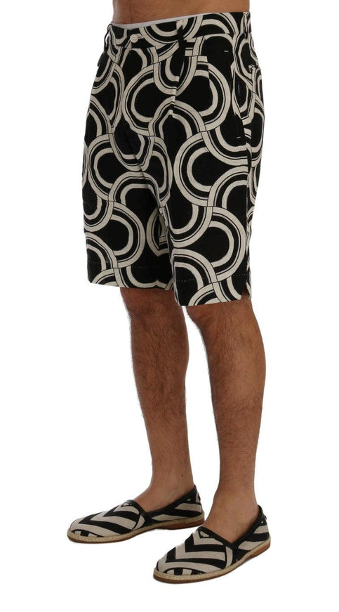 Dolce & Gabbana Black White Pattern Linen Shorts - Ellie Belle