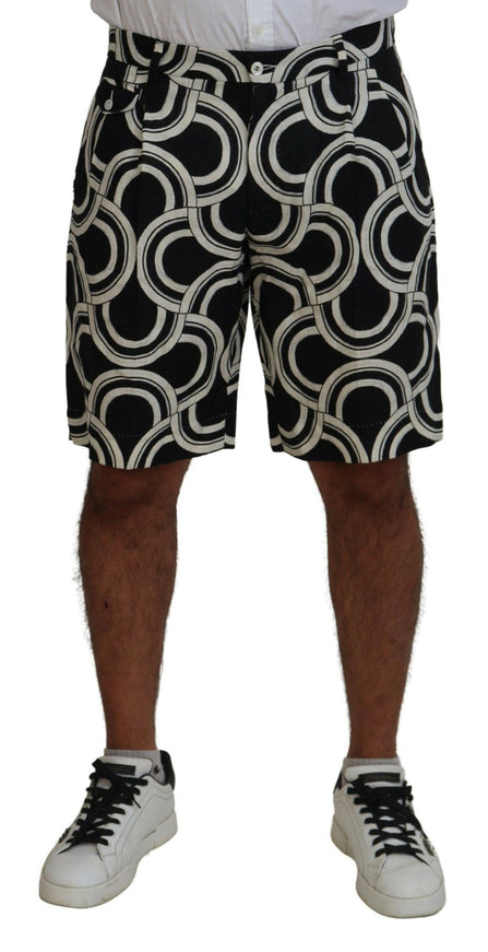 Dolce & Gabbana Black White Patterned Linen Bermuda Shorts - Ellie Belle