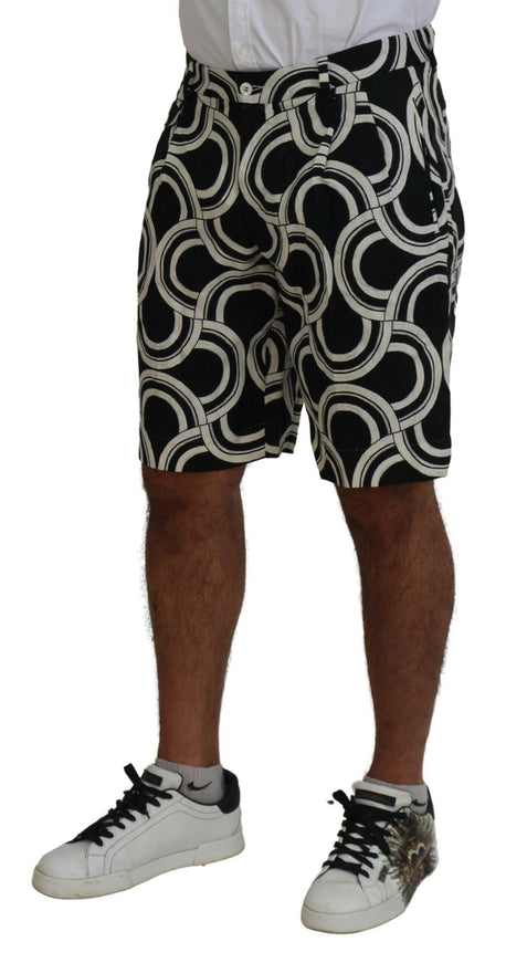 Dolce & Gabbana Black White Patterned Linen Bermuda Shorts - Ellie Belle