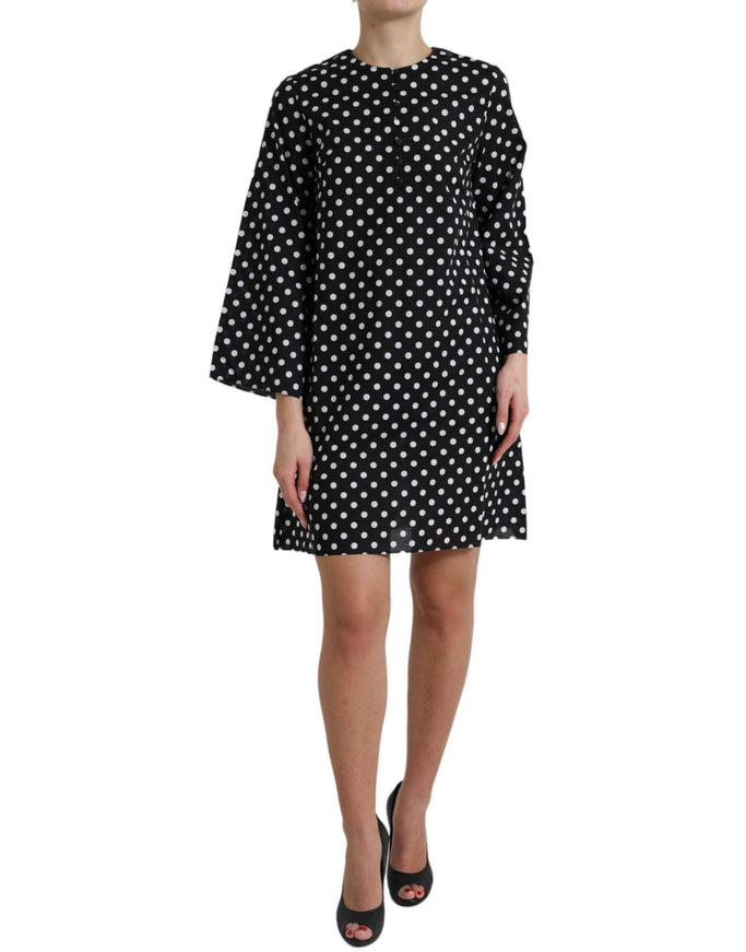 Dolce & Gabbana Black White Polka Dot Nylon Shift Mini Dress - Ellie Belle