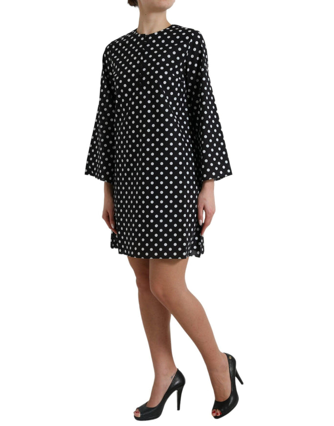 Dolce & Gabbana Black White Polka Dot Nylon Shift Mini Dress - Ellie Belle