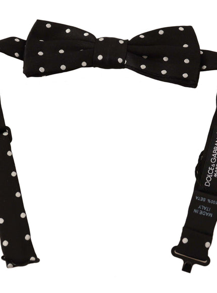 Dolce & Gabbana Black White Polka Dot Silk Adjustable Neck Papillon Bow Tie