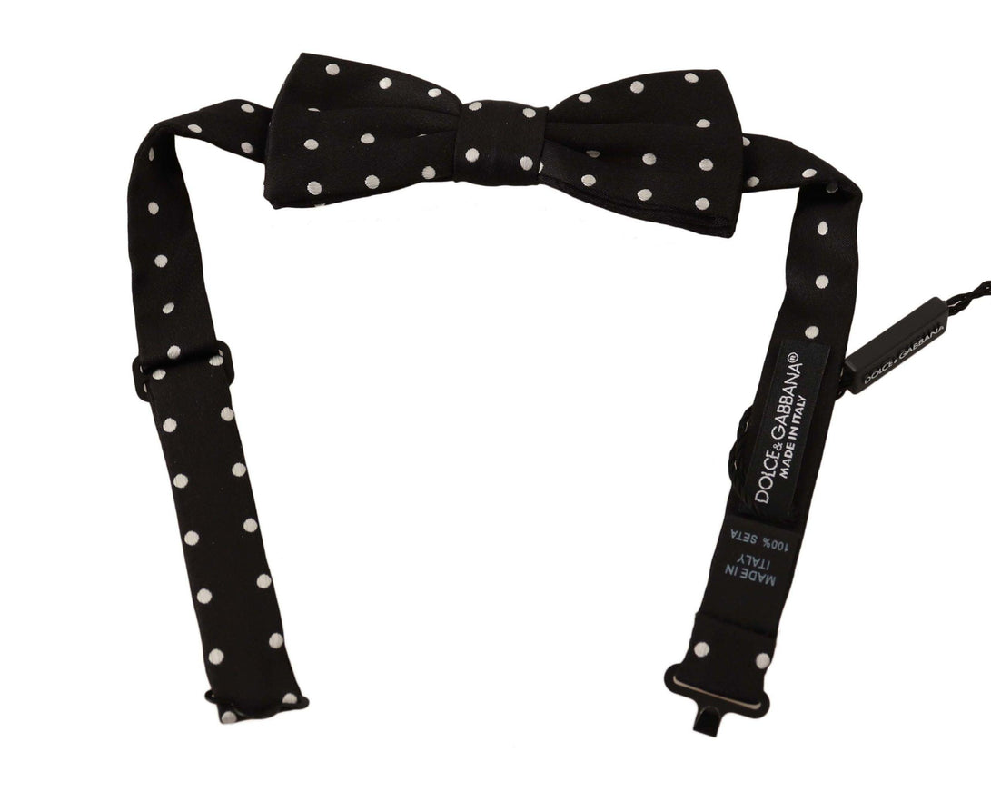 Dolce & Gabbana Black White Polka Dot Silk Adjustable Neck Papillon Bow Tie - Ellie Belle