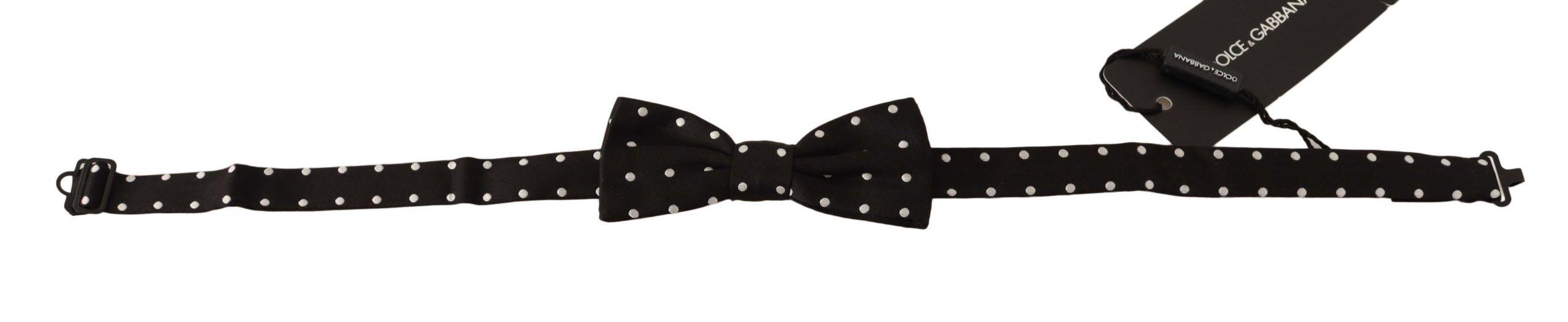 Dolce & Gabbana Black White Polka Dot Silk Adjustable Neck Papillon Bow Tie - Ellie Belle