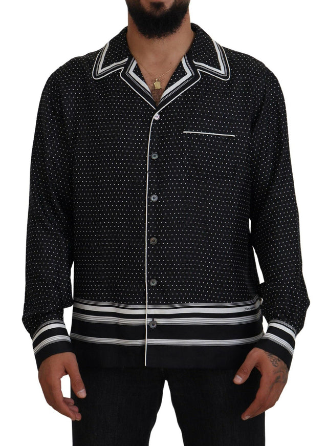 Dolce & Gabbana Black White Polka Dots Men Pajama Silk Top - Ellie Belle