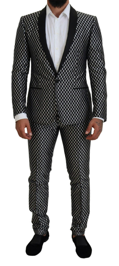 Dolce & Gabbana Black White Silk MARTINI Slim Fit Suit - Ellie Belle