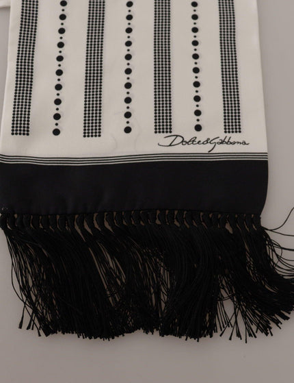 Dolce & Gabbana Black White Silk Polka Dot Print Shawl Fringe Scarf - Ellie Belle