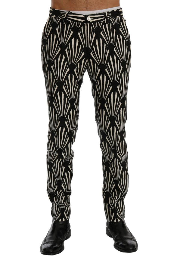 Dolce & Gabbana Black White Slim Fit Hemp Linen Pants - Ellie Belle