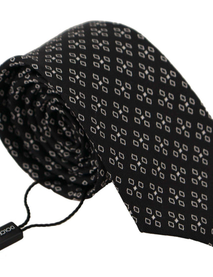 Dolce & Gabbana Black White Square Geometric Print Adjustable Accessory Tie - Ellie Belle