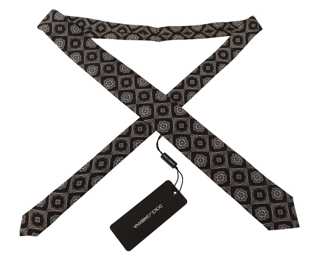 Dolce & Gabbana Black White Square Geometric Print Adjustable Accessory Tie - Ellie Belle