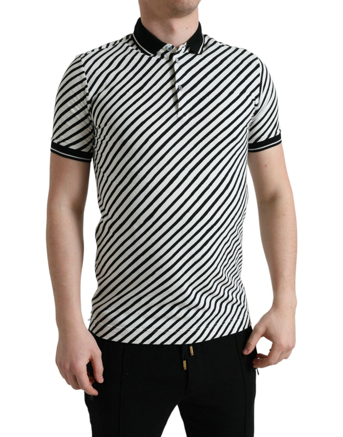 Dolce & Gabbana Black White Striped Cotton Polo T-shirt - Ellie Belle