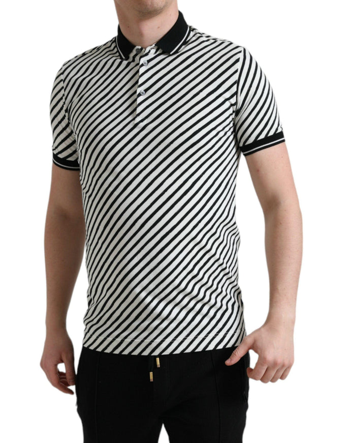 Dolce & Gabbana Black White Striped Cotton Polo T-shirt - Ellie Belle