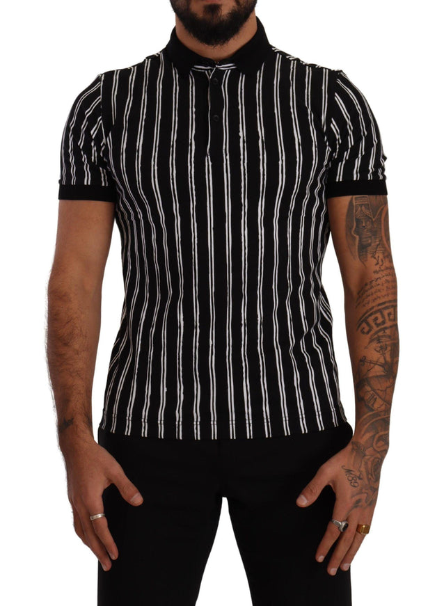 Dolce & Gabbana Black White Striped Polo Short Sleeve T-shirt - Ellie Belle