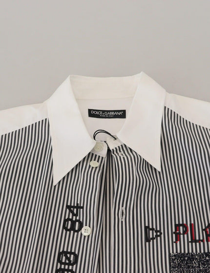 Dolce & Gabbana Black White Striped Printed Casual Cotton Shirt - Ellie Belle