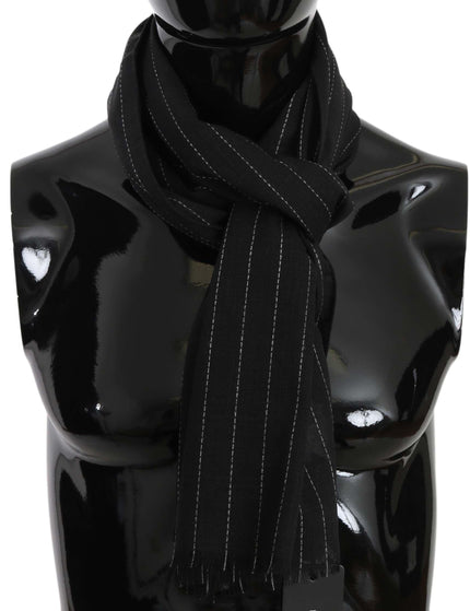 Dolce & Gabbana Black White Striped Silk Mens Shawl Scarf - Ellie Belle