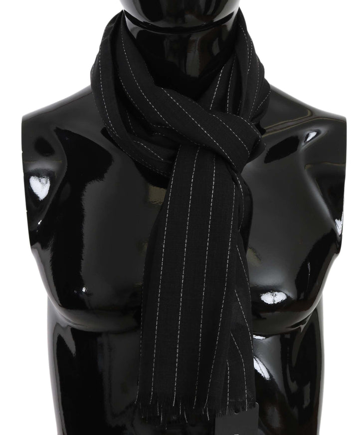 Dolce & Gabbana Black White Striped Silk Mens Shawl Scarf - Ellie Belle