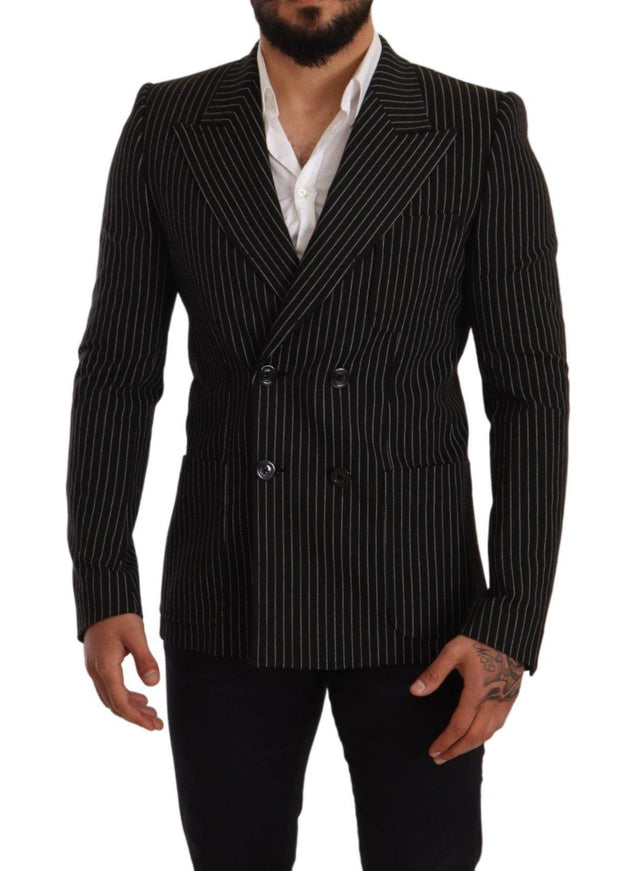 Dolce & Gabbana Black White Striped Slim Fit Coat Blazer - Ellie Belle