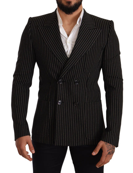 Dolce & Gabbana Black White Striped Slim Fit Coat Blazer - Ellie Belle