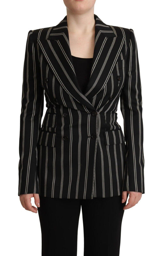 Dolce & Gabbana Black White Stripes Wool Long Sleeves Jacket - Ellie Belle