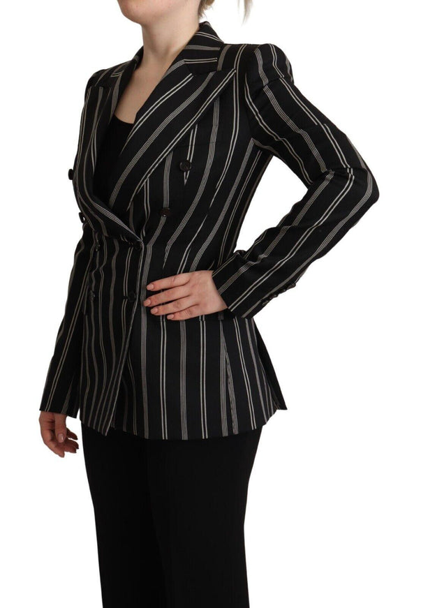 Dolce & Gabbana Black White Stripes Wool Long Sleeves Jacket - Ellie Belle