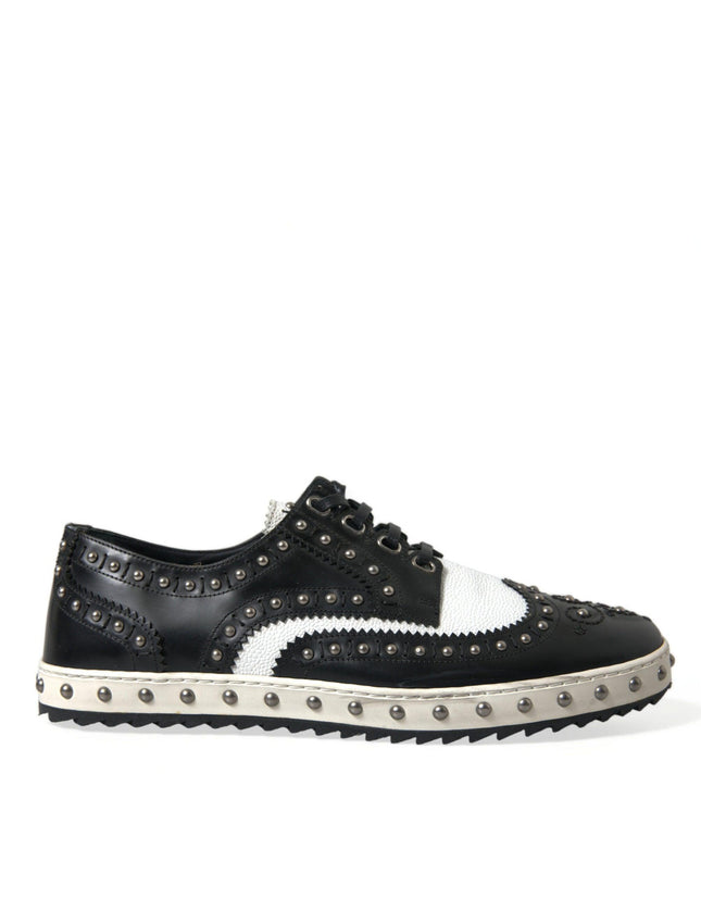 Dolce & Gabbana Black White Studded Leather Sneakers Shoes - Ellie Belle