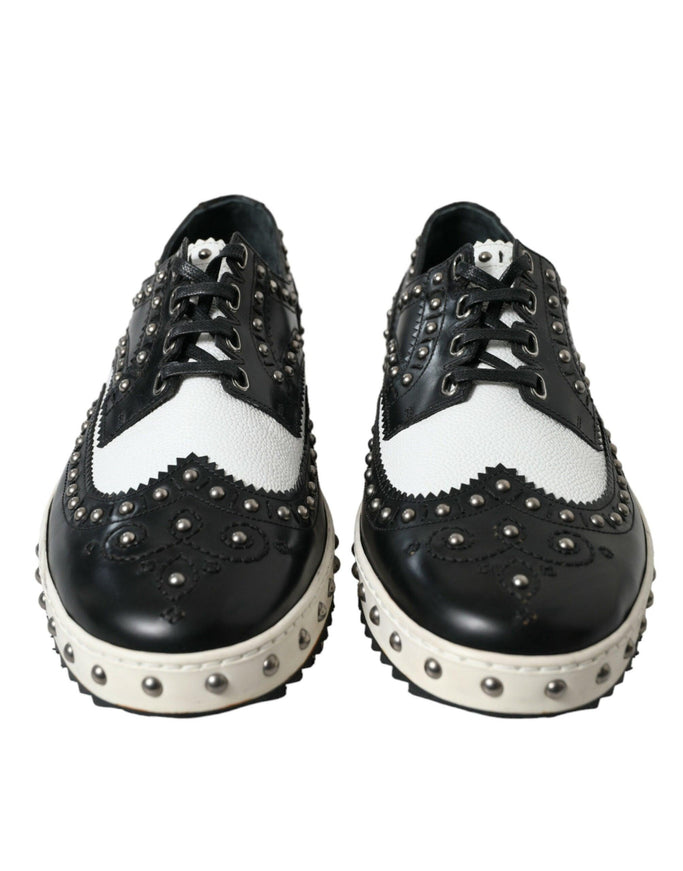 Dolce & Gabbana Black White Studded Leather Sneakers Shoes - Ellie Belle