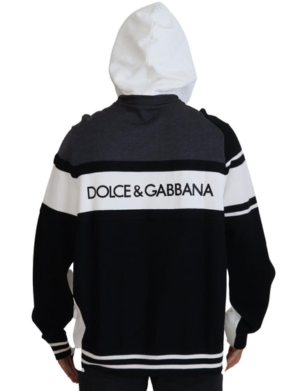 Dolce & Gabbana Black White Wool Hooded Sweatshirt Sweater - Ellie Belle