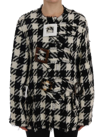 Dolce & Gabbana Black White Wool Knitted Crystal Jacket