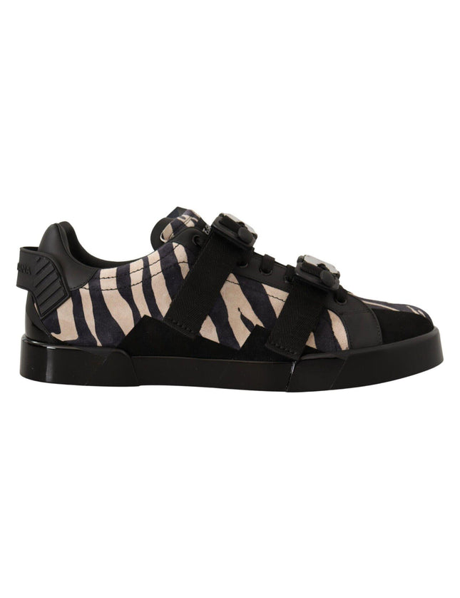 Dolce & Gabbana Black White Zebra Suede Rubber Sneakers Shoes - Ellie Belle
