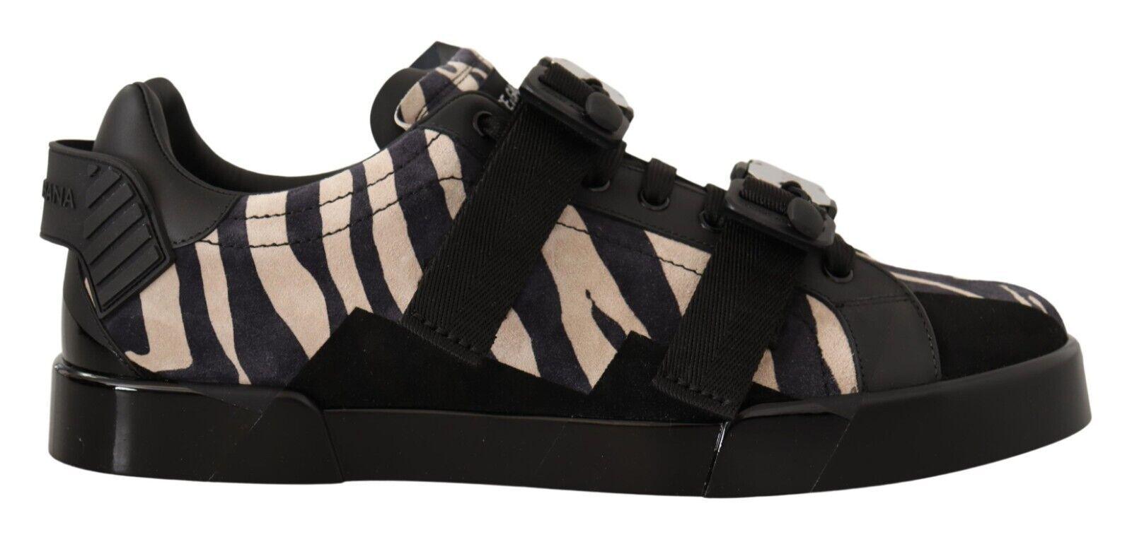 Dolce & Gabbana Black White Zebra Suede Rubber Sneakers Shoes - Ellie Belle