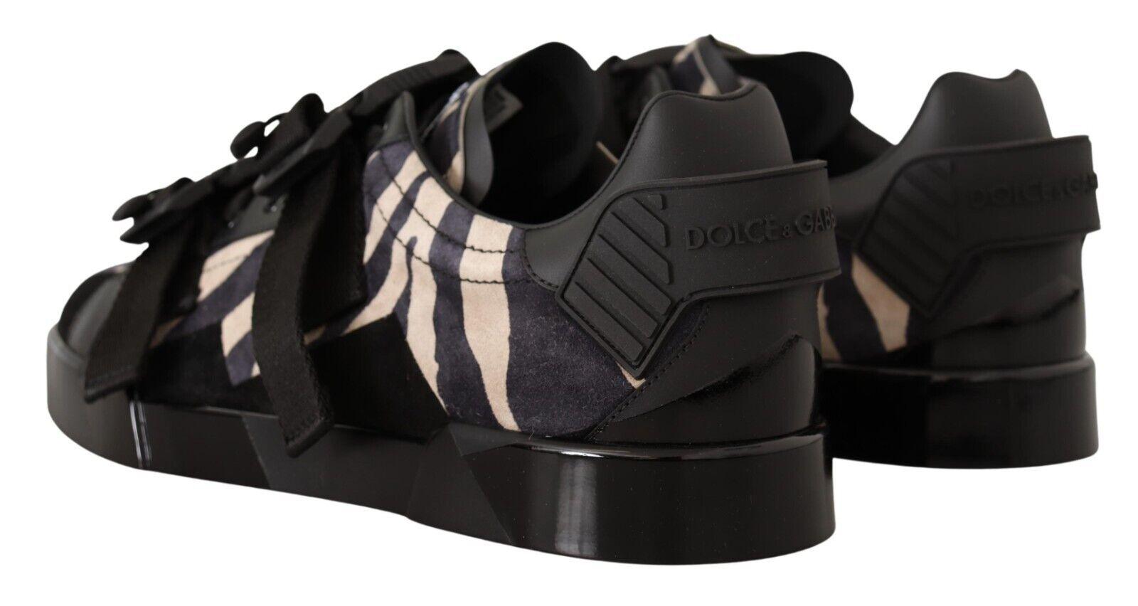 Dolce & Gabbana Black White Zebra Suede Rubber Sneakers Shoes - Ellie Belle