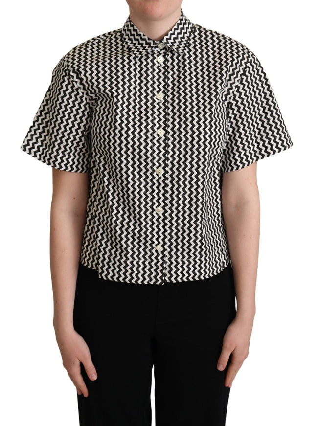 Dolce & Gabbana Black White Zigzag Collar Cotton Top Shirt - Ellie Belle