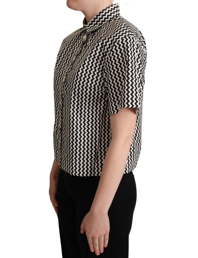 Dolce & Gabbana Black White Zigzag Collar Cotton Top Shirt - Ellie Belle